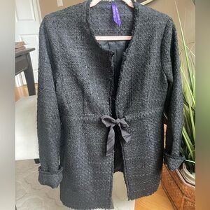 Seraphine Black Tweed Blazer with Bow Accent